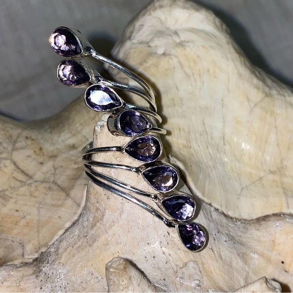 Amethyst multi-gem handcrafted adjustable ring - Picture 3 of 8